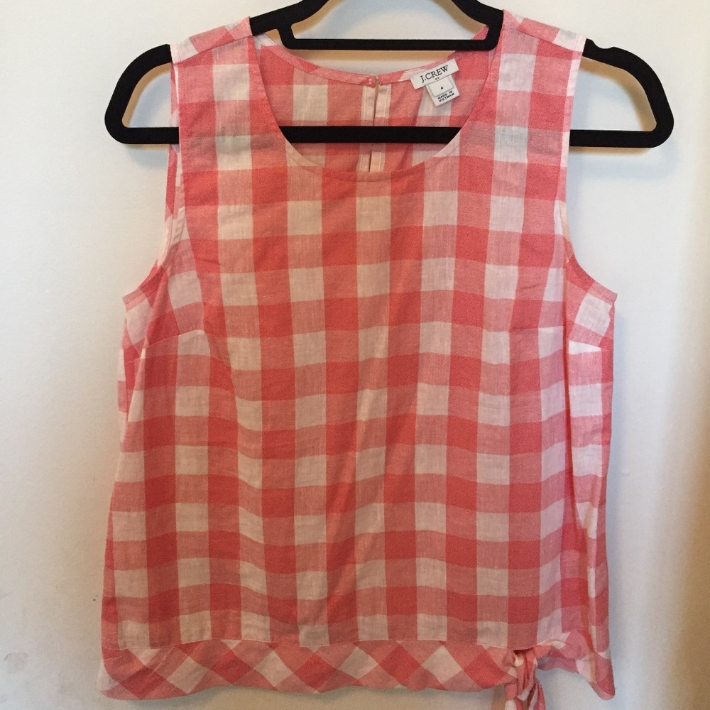 Gingham Check Tank Blouse with tie at waist